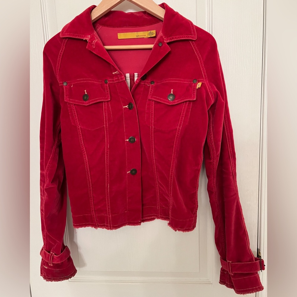 Anthropologie Twill Twenty Two- Distressed Stretch Red Velvet Jacket - Size P